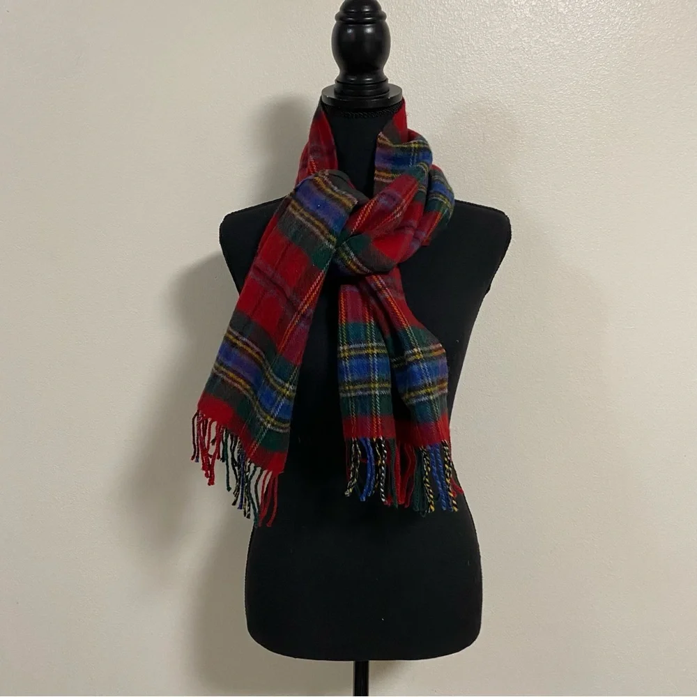Clans of Scotland Scarf Unisex OS Red Green Tartan Pure New wool Fringed Scarf